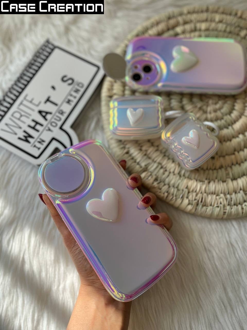 3D Holographic Heart Color Changing Women Makeup Reflective Phone Cover